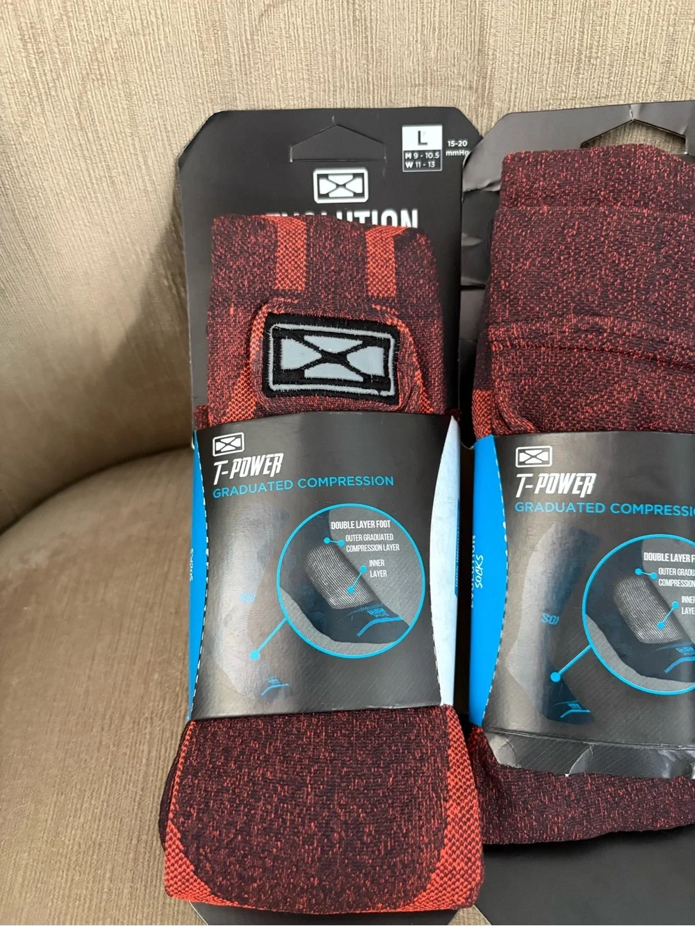 T-power Evolution Socks Graduated Compression L set 2 Black/Orange Microfiber